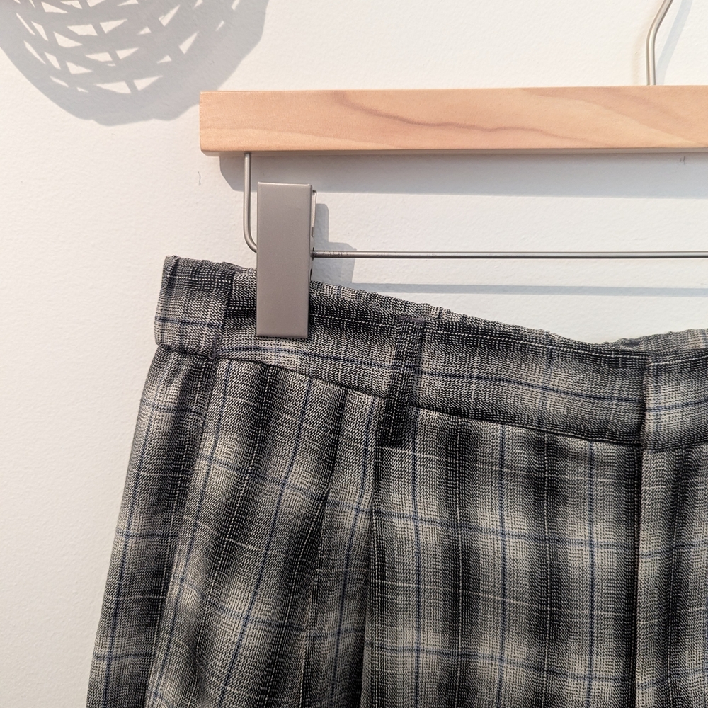 Gray Plaid Tapered Leg Pants